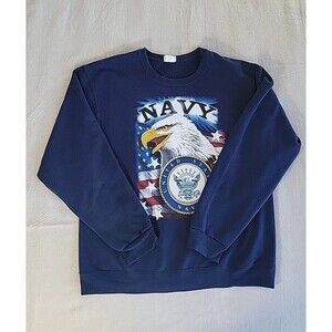 Grunt Apparel Sweatshirt Mens L Navy Blue‎ Eagle Banner Seal Patriotic VTG Y2K